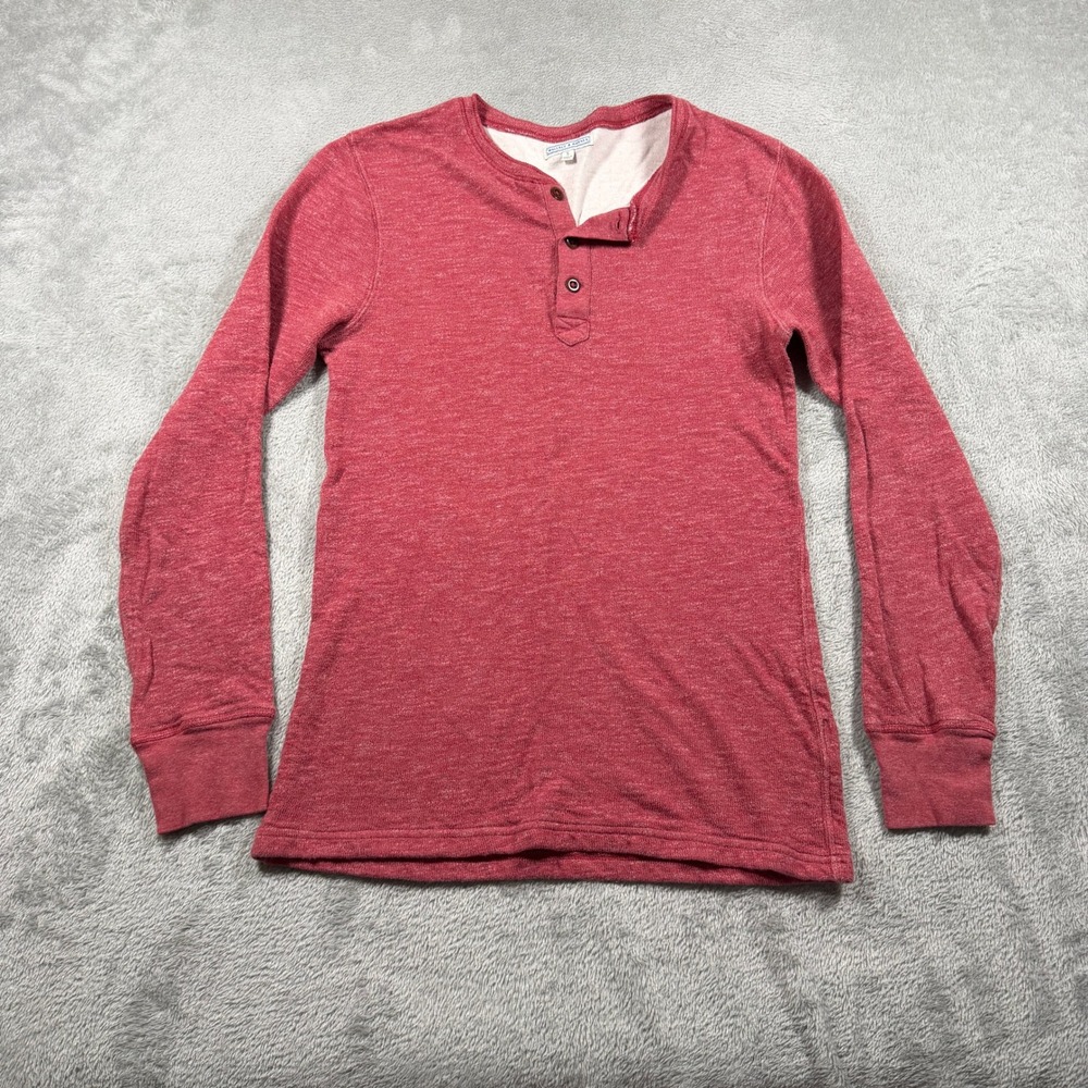 Wallace & Barnes Henley Shirt Mens Small Red Long Sleeve Cotton